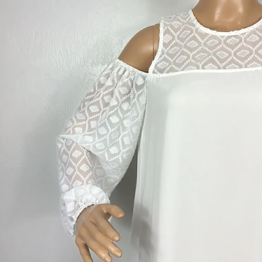 BCBGMaxAzria Cherie White Cold Shoulder Flowy Long Sleeve Dress Size XS